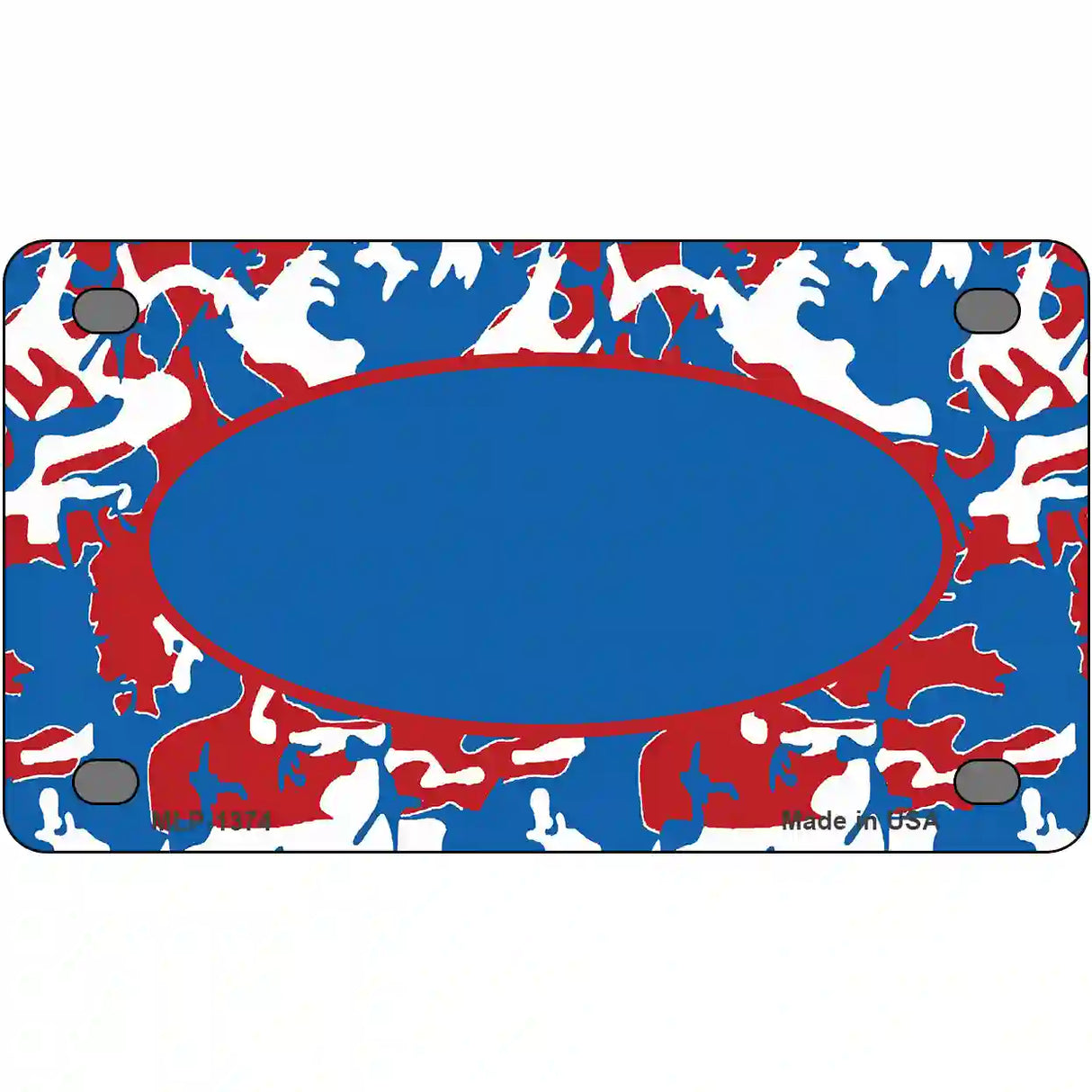 Patriotic Camouflage With Blue Center Oval Metal Novelty License Plate