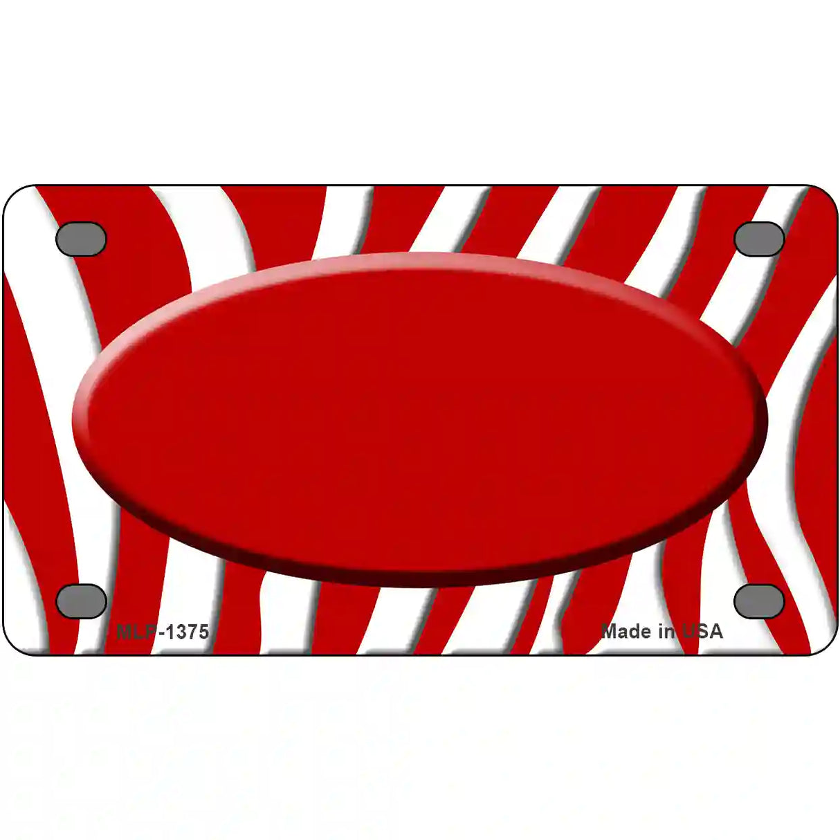 Red White Zebra Center Oval Metal Novelty License Plate 4" x 2.2" (MLP)