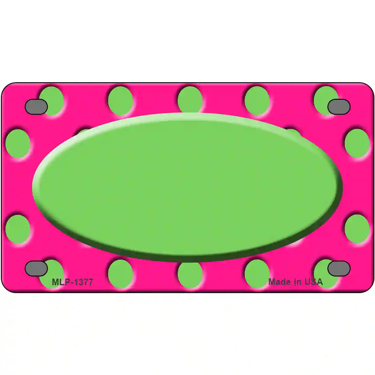 Lime Green Pink Polka Dot Lime Green Center Oval Metal Novelty License Plate 4" x 2.2" (MLP)