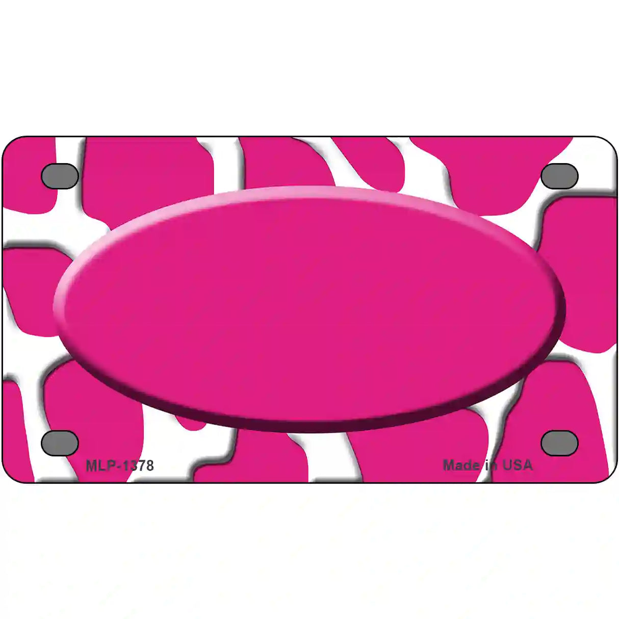 Pink White Giraffe Center Oval Metal Novelty License Plate