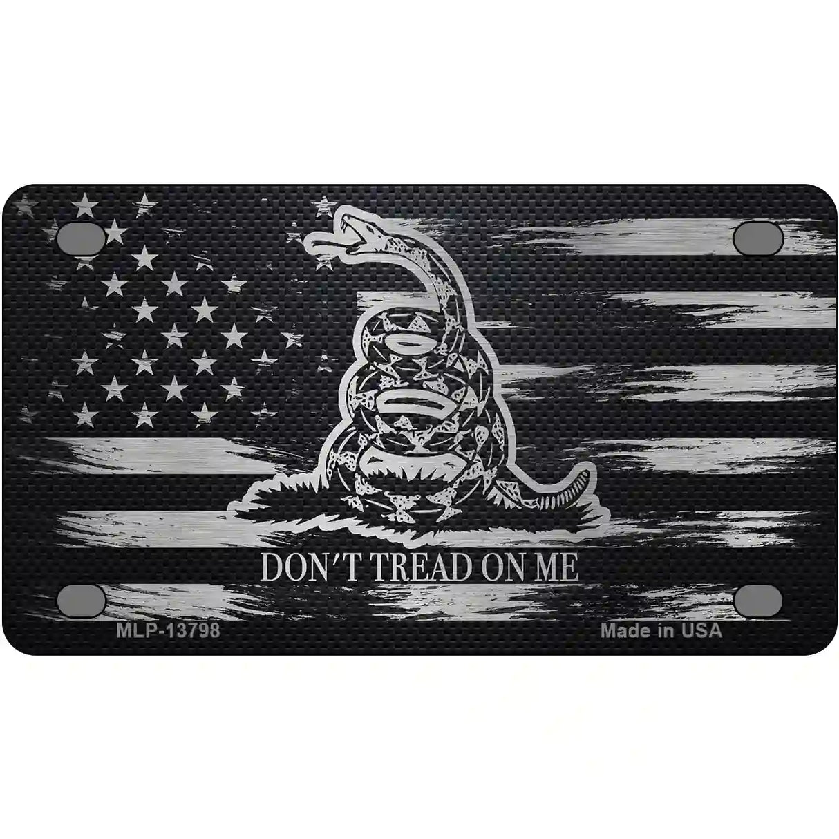 Dont Tread On Me Distressed Carbon Fiber Flag Novelty Metal License Plate 4" x 2.2" (MLP)