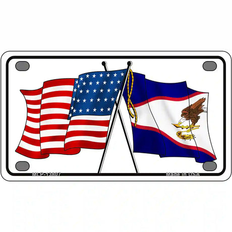 American Samoa USA Crossed Flags Novelty Metal License Plate Tag 4" x 2.2" (MLP)