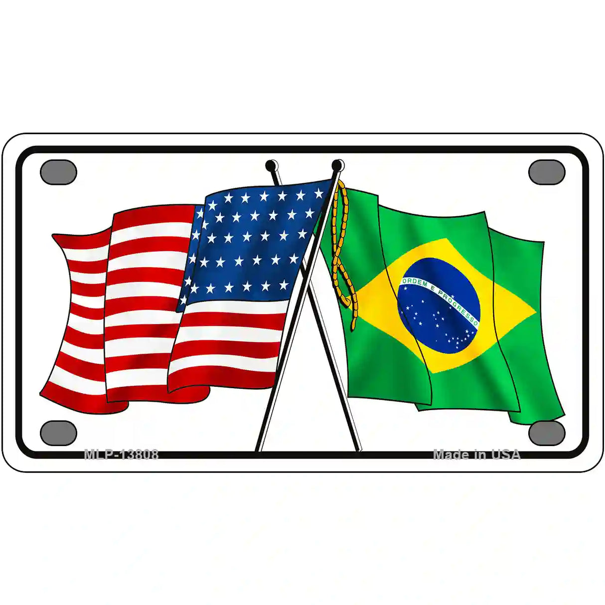 Brazil USA Crossed Flags Novelty Metal License Plate Tag 4" x 2.2" (MLP)