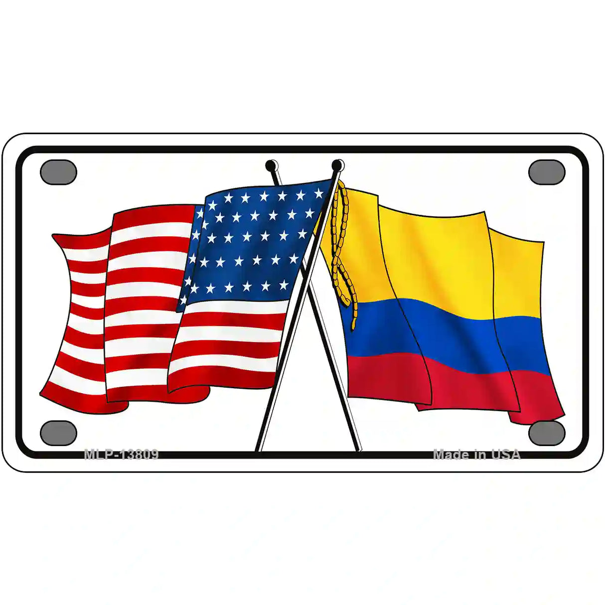 Colombia USA Crossed Flags Novelty Metal License Plate Tag 4" x 2.2" (MLP)