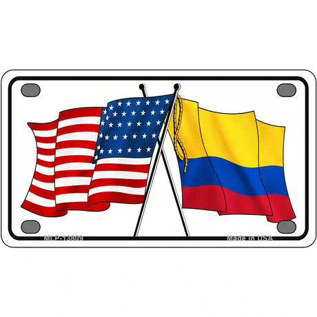 Colombia USA Crossed Flags Novelty Metal License Plate Tag 4" x 2.2" (MLP)