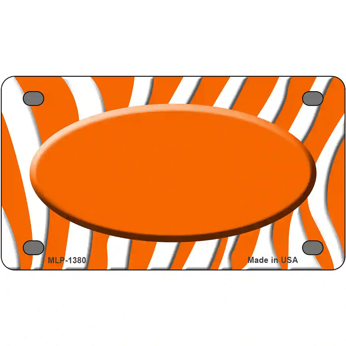 Orange White Zebra Center Oval Metal Novelty License Plate 4" x 2.2" (MLP)