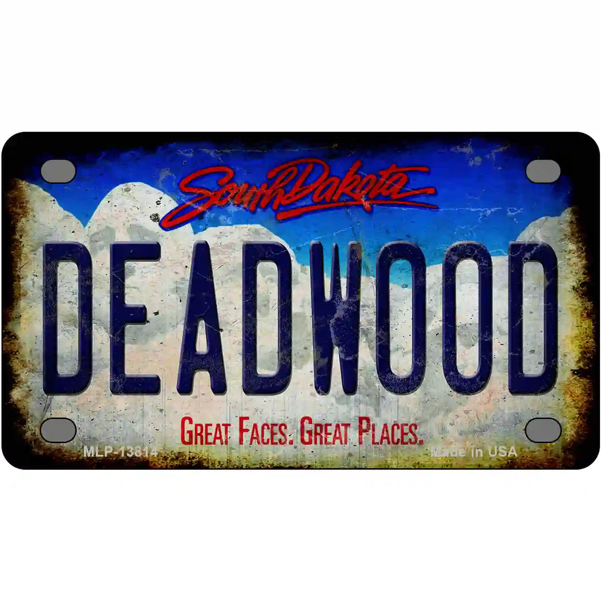 Deadwood South Dakota Rusty Novelty Metal License Plate Tag 4" x 2.2" (MLP)