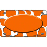 Orange White Giraffe Center Oval Metal Novelty License Plate 4" x 2.2" (MLP)