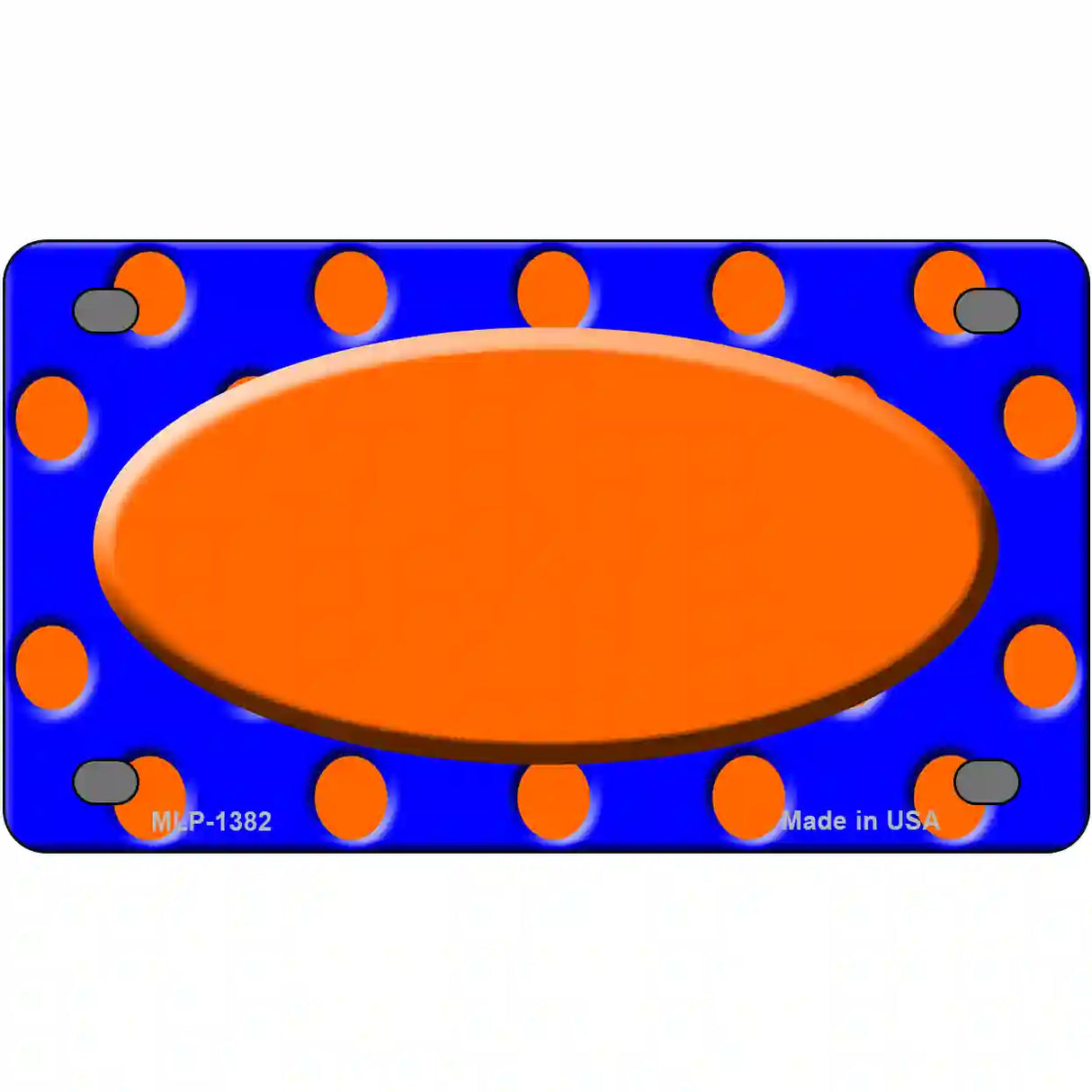 Orange Royal Blue Polka Dot Orange Center Oval Metal Novelty License Plate