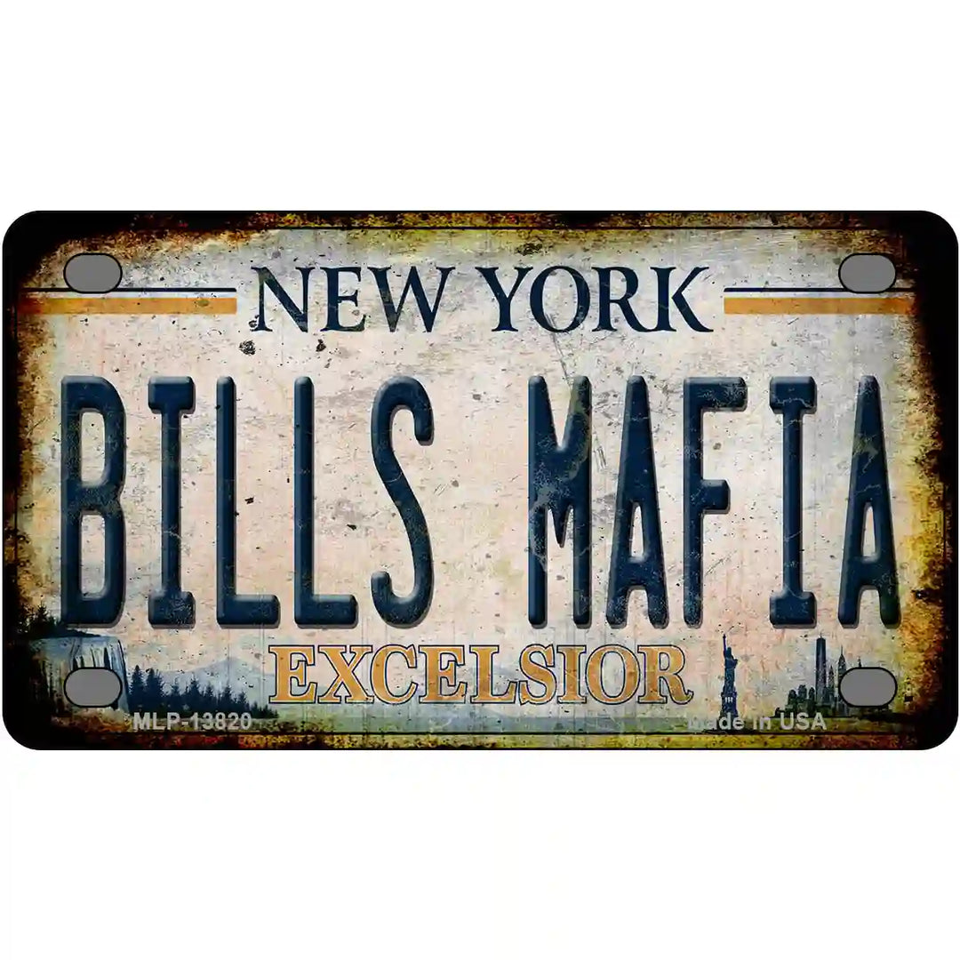 Bills Mafia New York Rusty Novelty Metal License Plate Tag 4" x 2.2" (MLP)