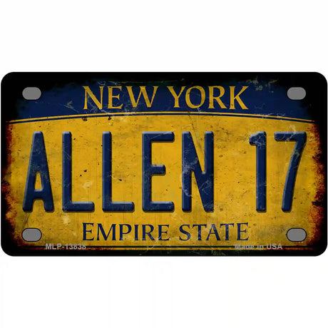 Allen 17 New York Yellow Novelty Metal License Plate Tag 4" x 2.2" (MLP)