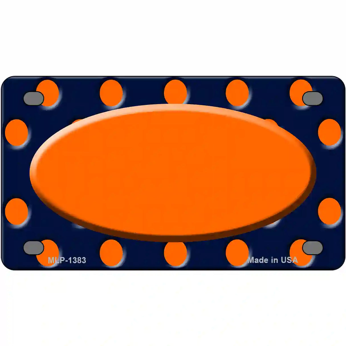 Orange Navy Blue Polka Dot Orange Center Oval Metal Novelty License Plate 4" x 2.2" (MLP)