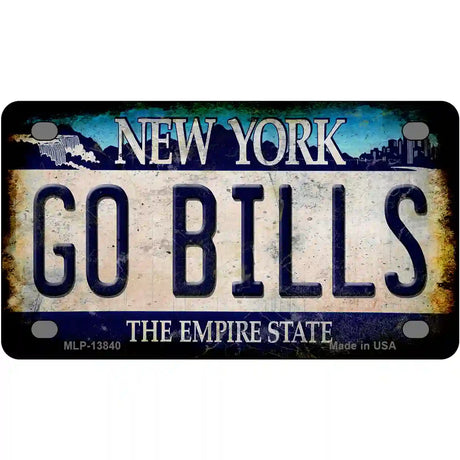 Go Bills New York Rusty Novelty Metal License Plate Tag 4" x 2.2" (MLP)