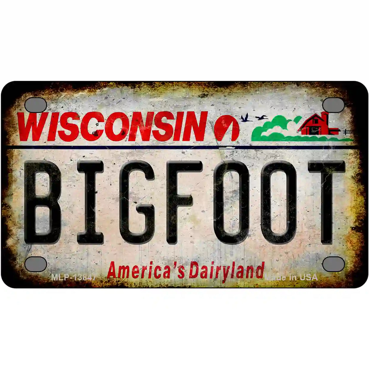 Bigfoot Wisconsin Novelty Metal License Plate Tag 4" x 2.2" (MLP)