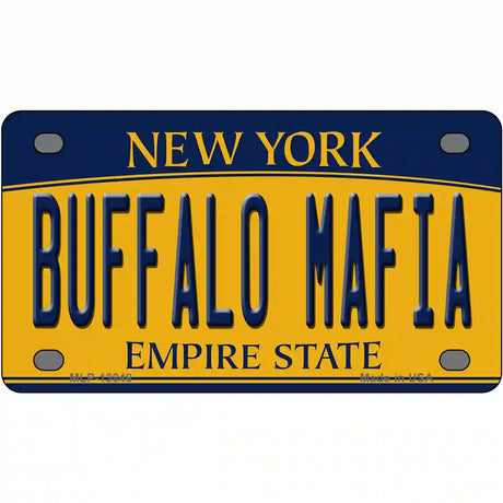 Buffalo Mafia NY Yellow Novelty Metal License Plate Tag 4" x 2.2" (MLP)