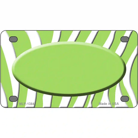 Lime Green White Zebra Center Oval Metal Novelty License Plate 4" x 2.2" (MLP)