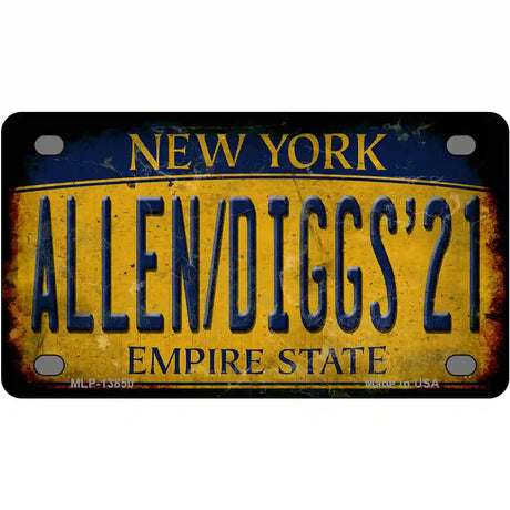 Allen Diggs 21 NY Yellow Rusty Novelty Metal License Plate Tag 4" x 2.2" (MLP)