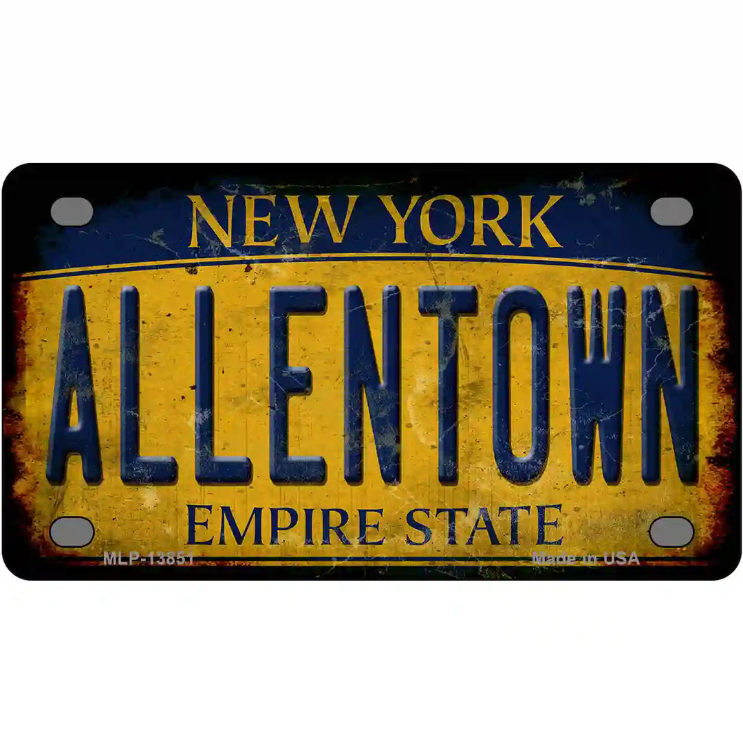 Allentown NY Yellow Rusty Novelty Metal License Plate Tag 4" x 2.2" (MLP)