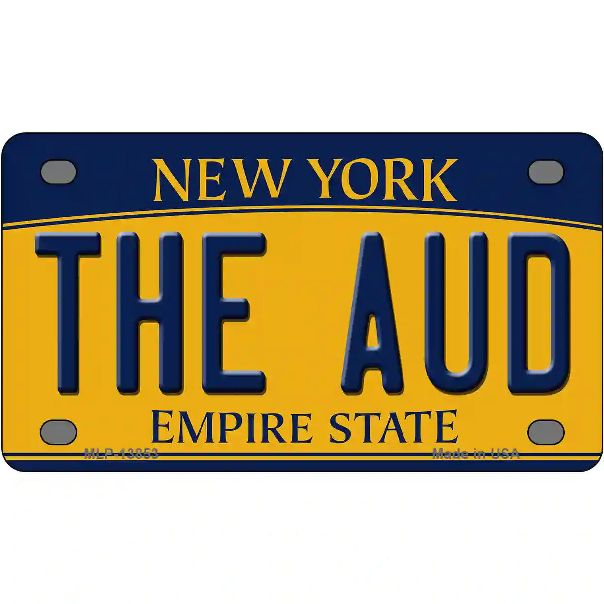 The Aud NY Yellow Novelty Metal License Plate Tag 4" x 2.2" (MLP)