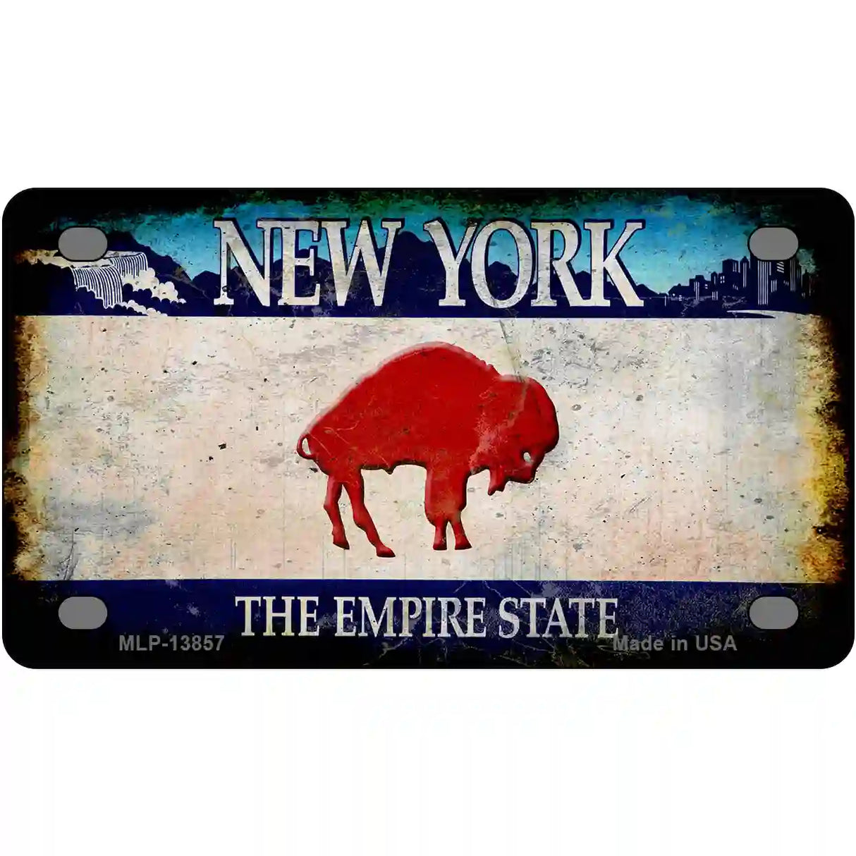 Red Buffalo NY Blue Rusty Novelty Metal License Plate Tag 4" x 2.2" (MLP)