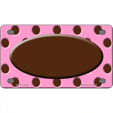 Brown Pink Polka Dot Brown Center Oval Metal Novelty License Plate 4" x 2.2" (MLP)