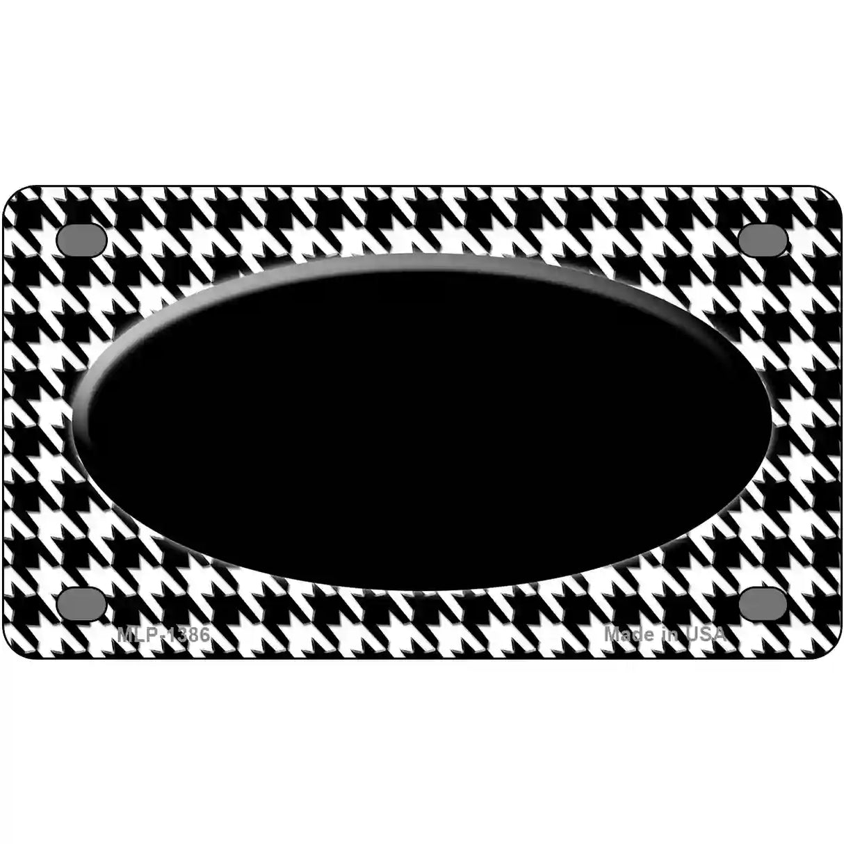 White Black Houndstooth Black Center Oval Metal Novelty License Plate