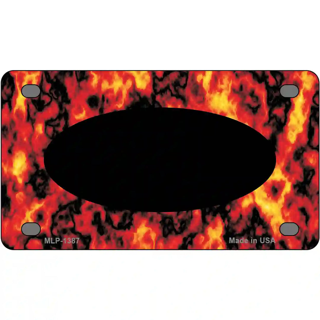Fire Explosion With Black Center Oval Metal Novelty License Plate