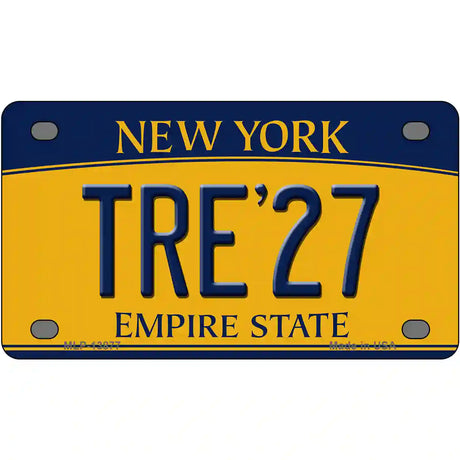 Tre 27 New York Yellow Novelty Metal License Plate Tag 4" x 2.2" (MLP)