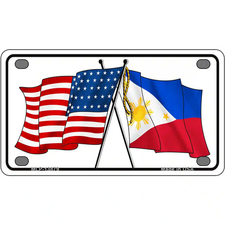 Philippines US Crossed Flag Novelty Metal License Plate Tag 4" x 2.2" (MLP)