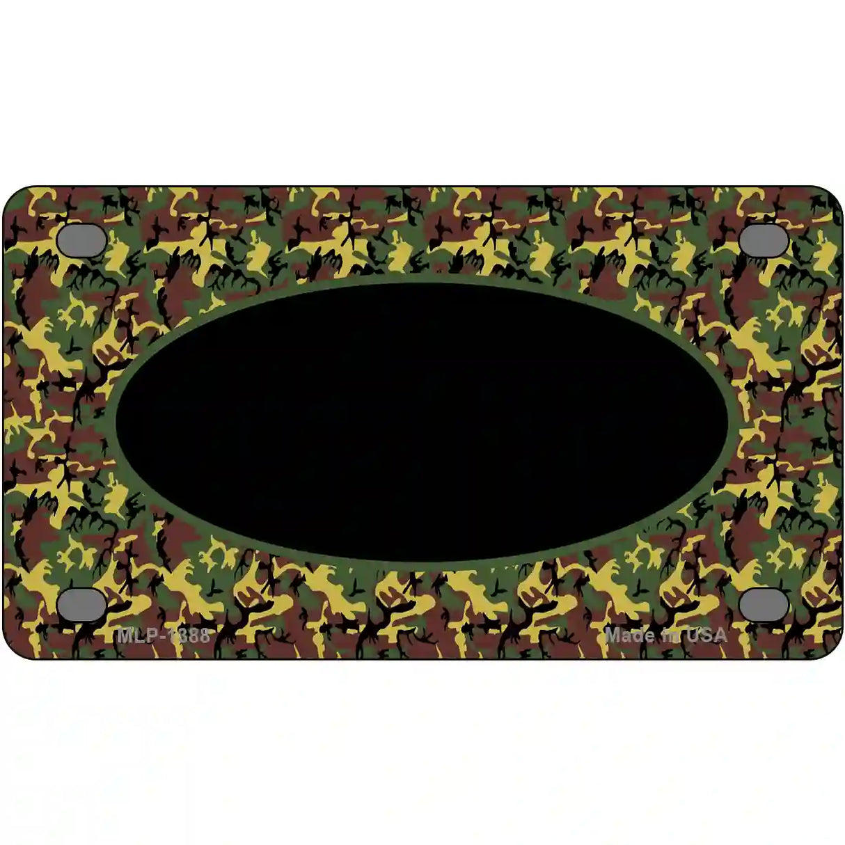 Green Camo Oval With Black Oval Center Metal Novelty License Plate