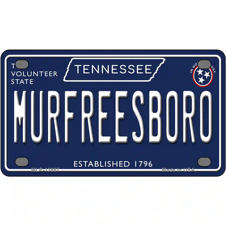 Murfreesboro Tennessee Blue Novelty Metal License Plate Tag 4" x 2.2" (MLP)