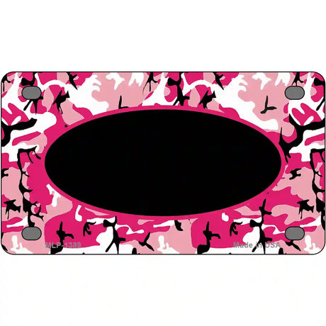 Pink Camo With Black Center Oval Metal Novelty License Plate 4" x 2.2" (MLP)