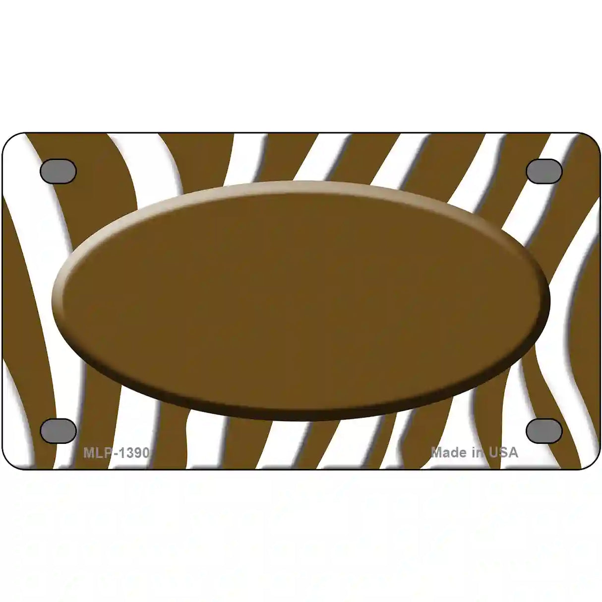 Brown White Zebra Center Oval Metal Novelty License Plate