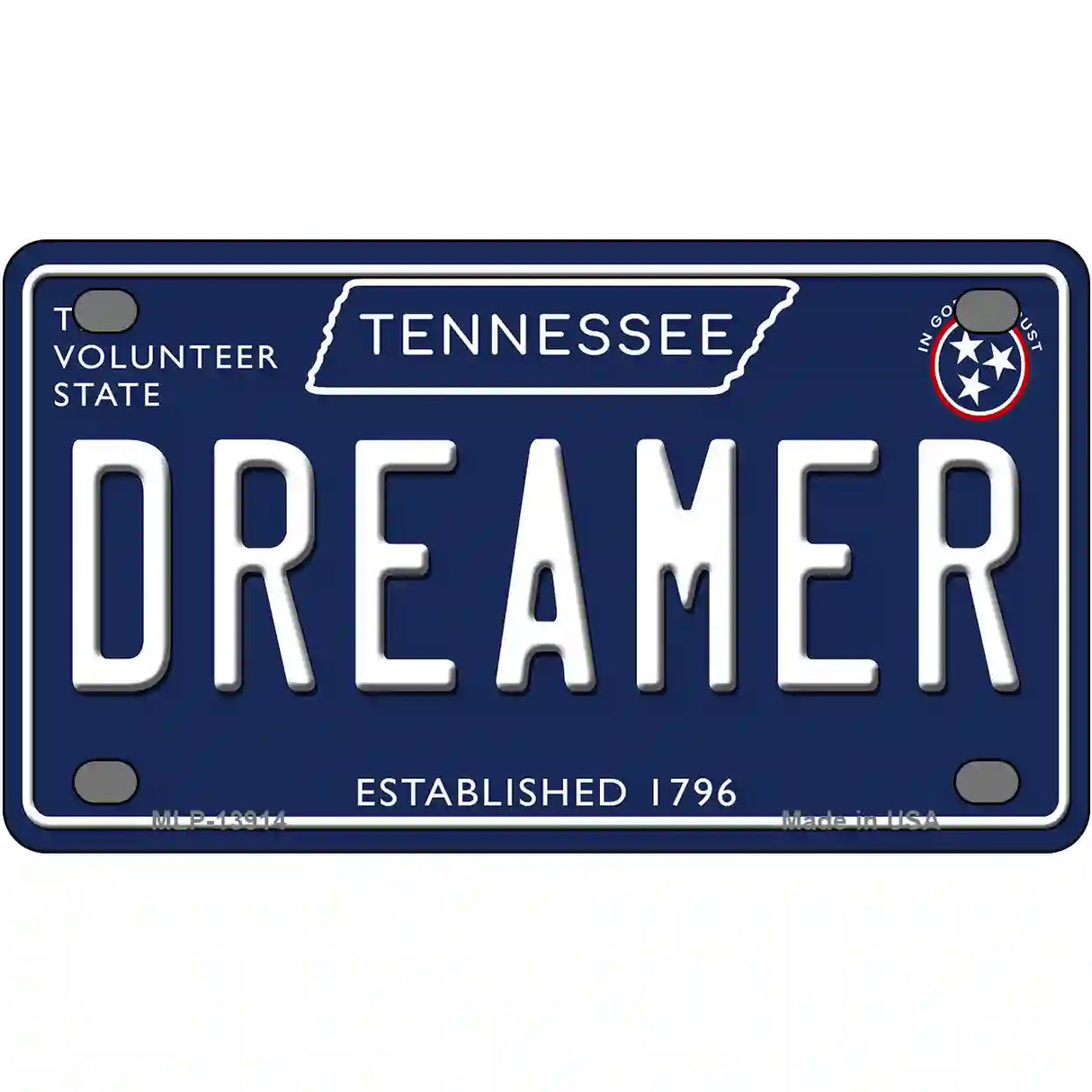 Dreamer Tennessee Blue Novelty Metal License Plate Tag 4" x 2.2" (MLP)