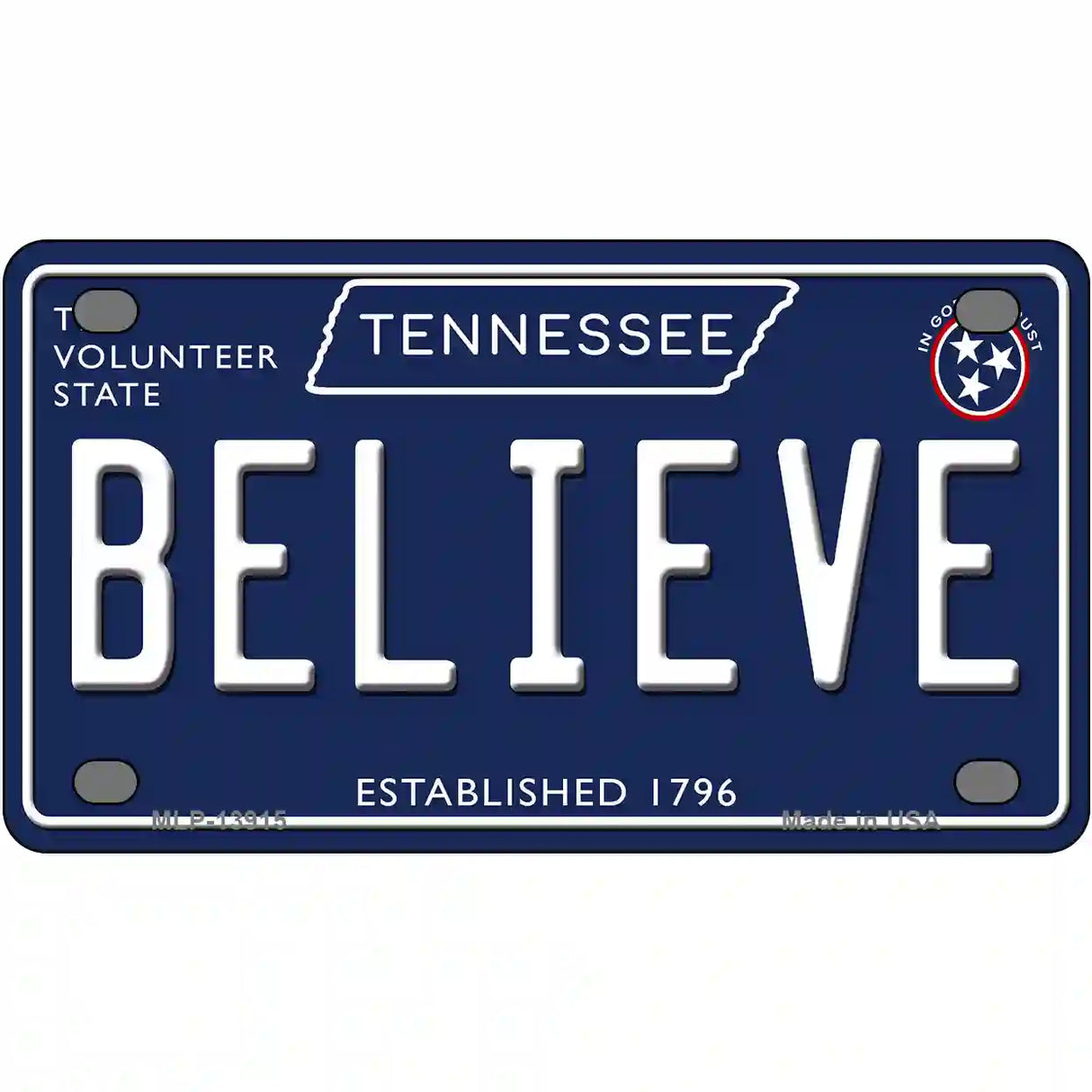 Believe Tennessee Blue Novelty Metal License Plate Tag 4" x 2.2" (MLP)