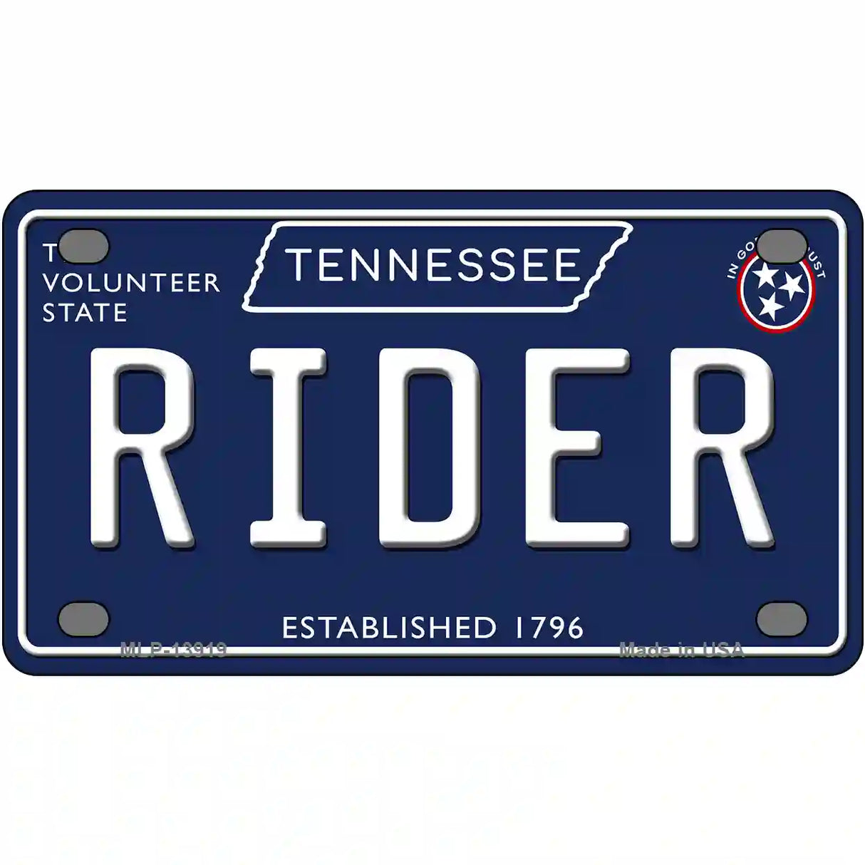 Rider Tennessee Blue Novelty Metal License Plate Tag 4" x 2.2" (MLP)