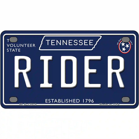 Rider Tennessee Blue Novelty Metal License Plate Tag 4" x 2.2" (MLP)