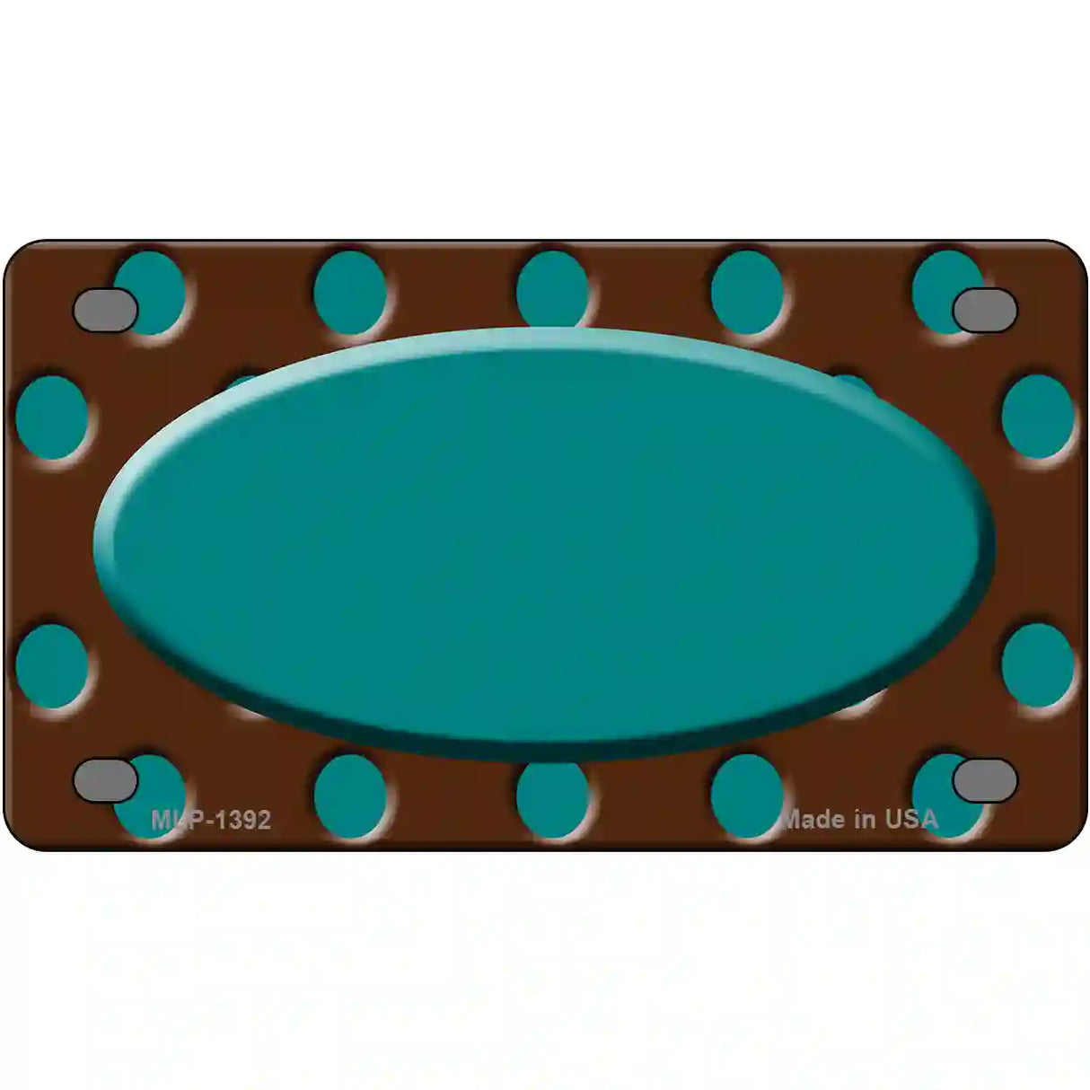 Teal Brown Polka Dot Center Oval Metal Novelty License Plate