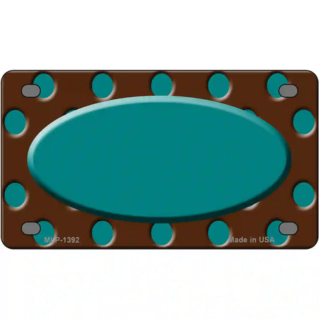 Teal Brown Polka Dot Center Oval Metal Novelty License Plate 4" x 2.2" (MLP)