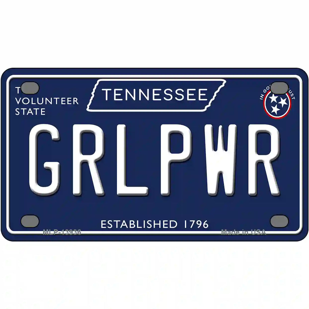Grlpwr Tennessee Blue Novelty Metal License Plate Tag 4" x 2.2" (MLP)