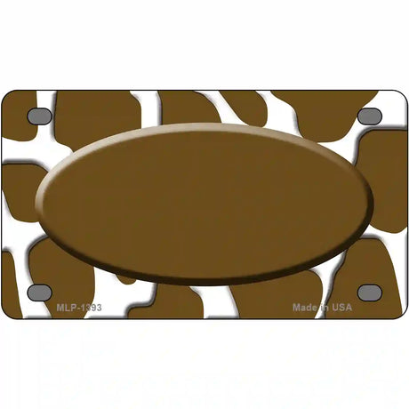 Brown White Giraffe Center Oval Metal Novelty License Plate 4" x 2.2" (MLP)