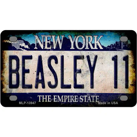 Beasley 11 New York Blue Novelty Metal License Plate Tag 4" x 2.2" (MLP)