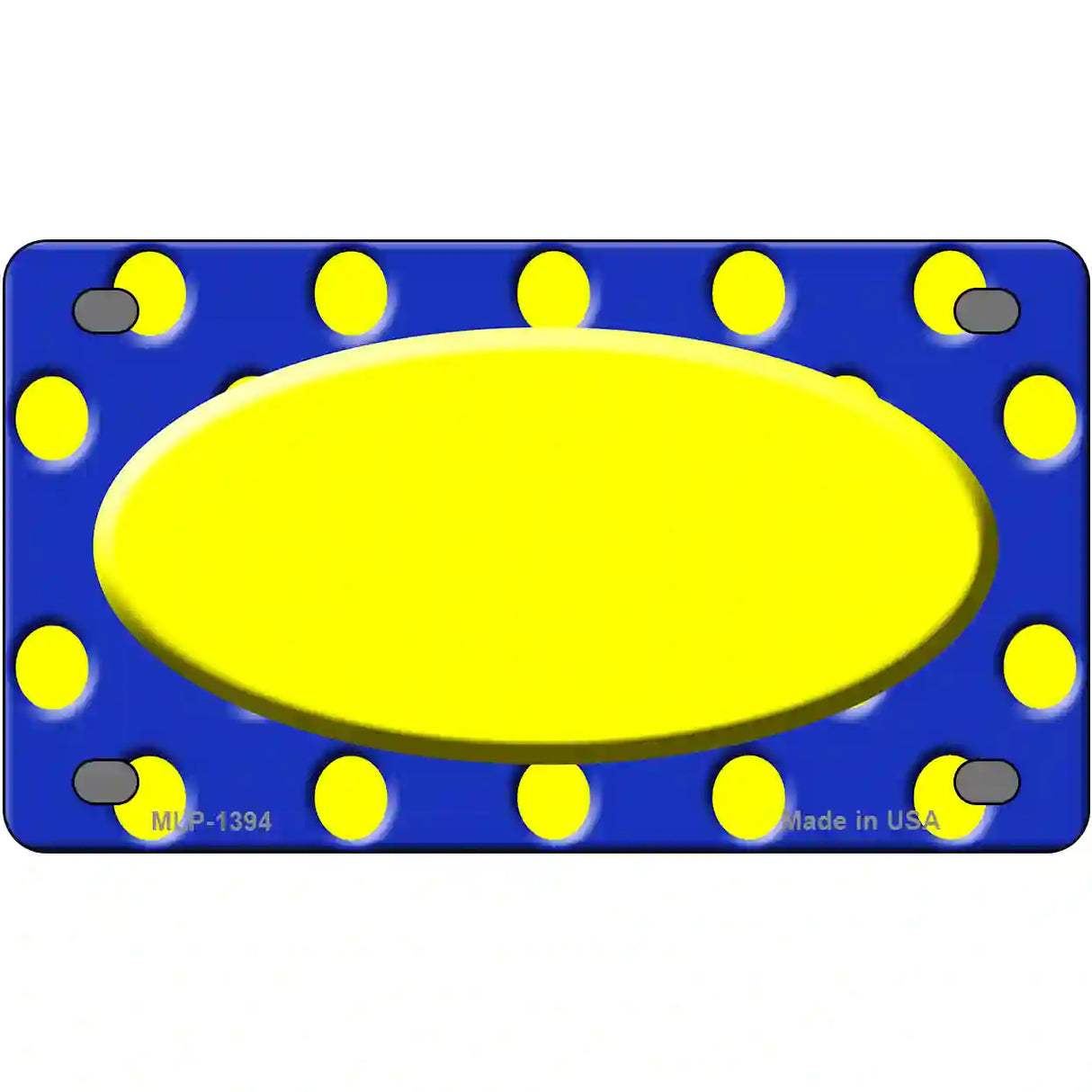 Yellow Royal Blue Polka Dot Center Oval Metal Novelty License Plate 4" x 2.2" (MLP)