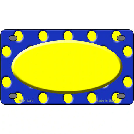 Yellow Royal Blue Polka Dot Center Oval Metal Novelty License Plate 4" x 2.2" (MLP)