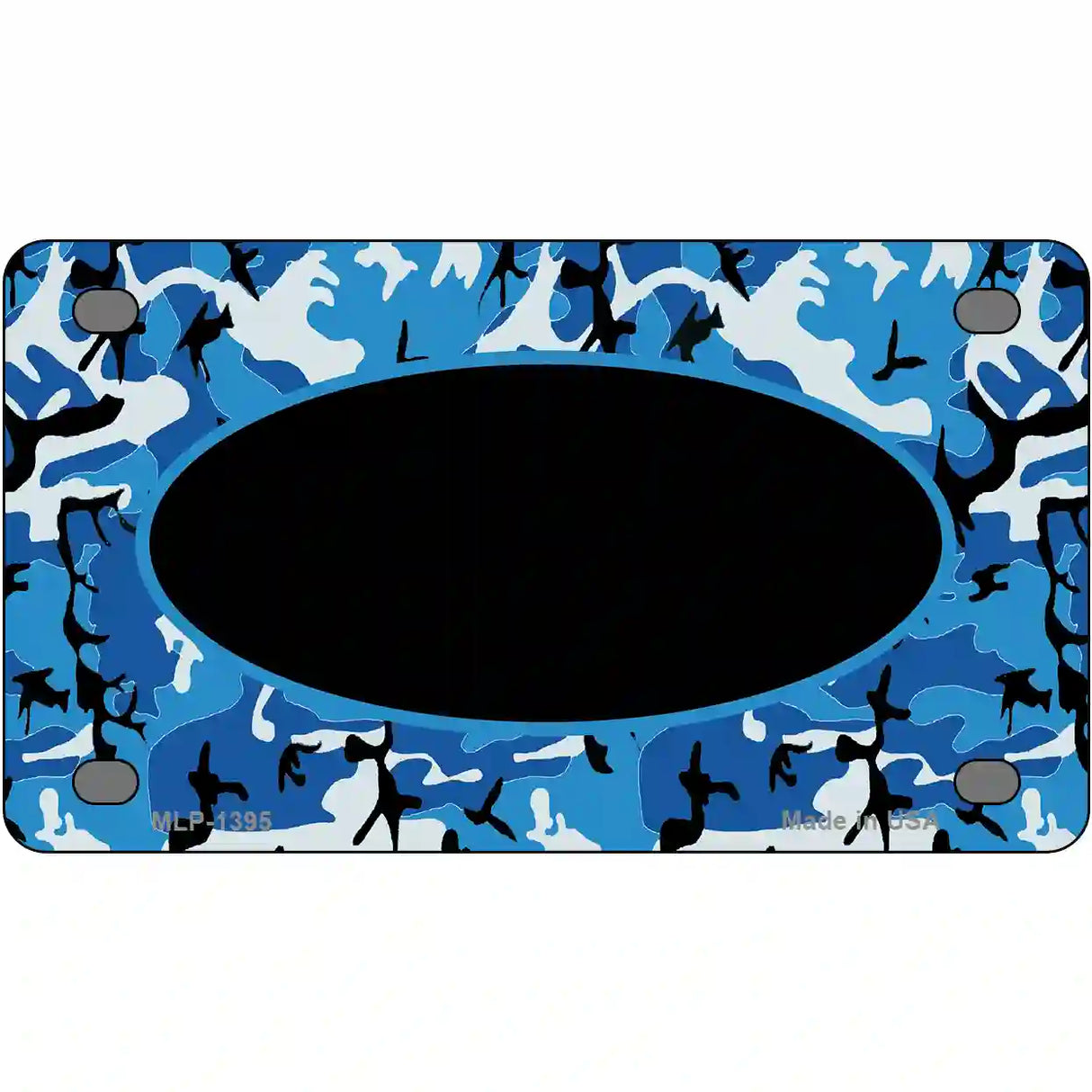 Blue Camo With Black Center Oval Metal Novelty License Plate