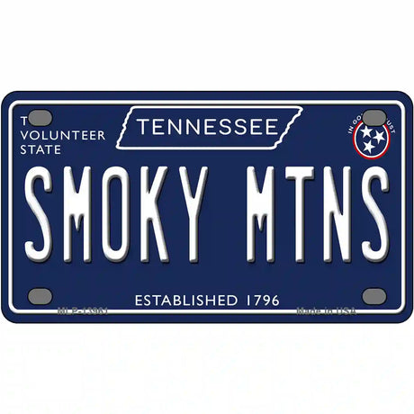 Smoky Mtns Tennessee Blue Novelty Metal License Plate Tag 4" x 2.2" (MLP)