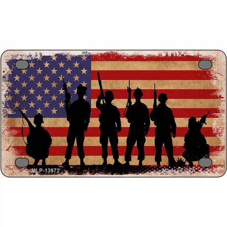 Military Soldiers American Flag Novelty Metal License Plate Tag 4" x 2.2" (MLP)