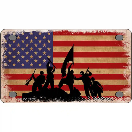 Grunge American Flag with Soldiers Novelty Metal License Plate Tag 4" x 2.2" (MLP)