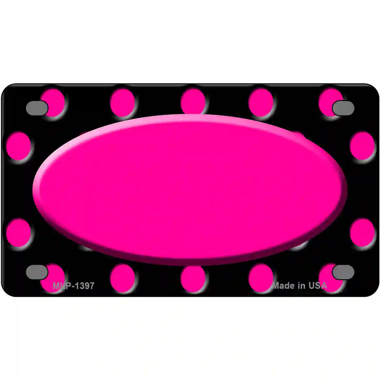 Pink Black Polka Dot Pink Center Oval Black Metal Novelty License Plate 4" x 2.2" (MLP)