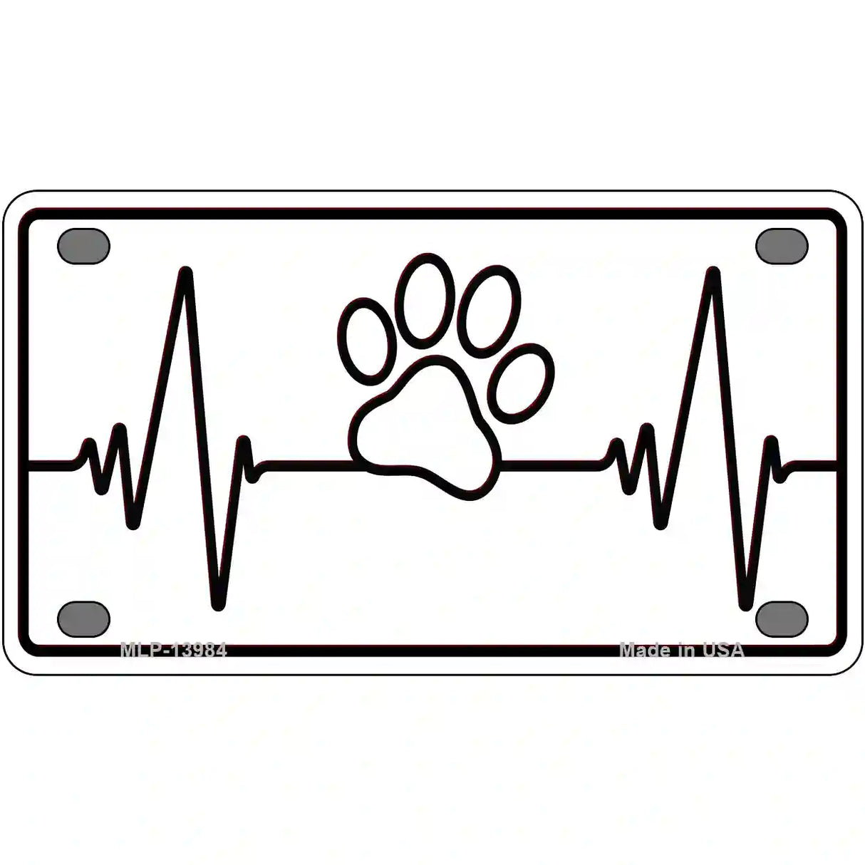 Paw Print Heart Beat Novelty Metal License Plate Tag 4" x 2.2" (MLP)